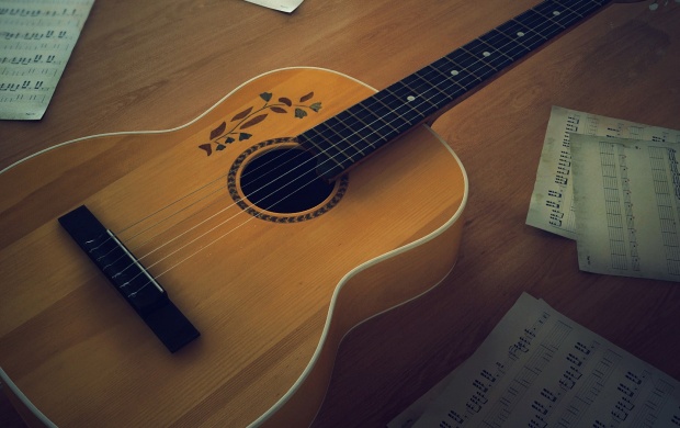 Acoustic Guitar With Music Note
