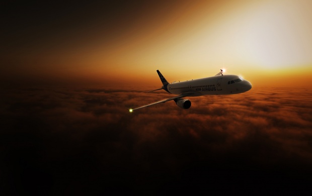 Airliner In Sunset Sky
