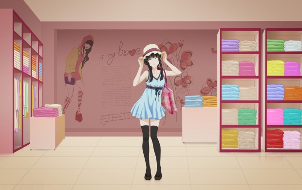 Anime Girl In Clothing Shop