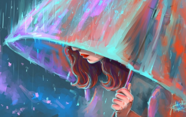 Art Umbrella Rain Girl
