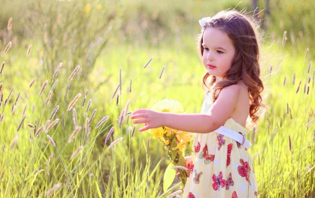 Beautiful Butterfly Girl With Grass