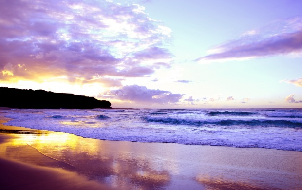 Beautiful Sunset Waves Beach
