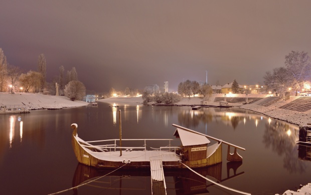 Boat On A Lake in Winter