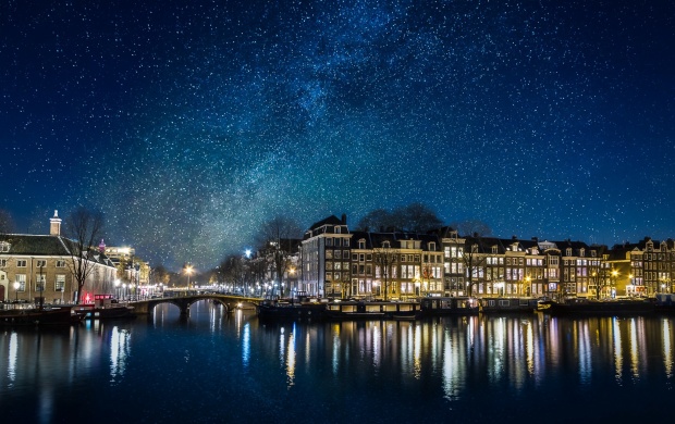 Canals Of Amsterdam Netherlands Stars Space