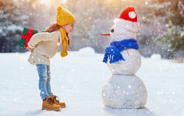 Children Girl Winter Snowman