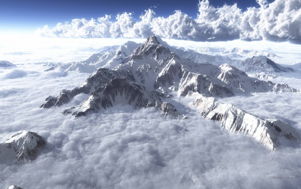 Clouds and Mountains Seen from Above