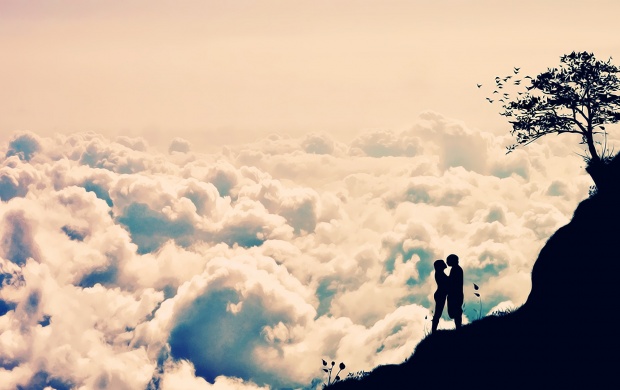 Cloudy Sky With Kissing Couple