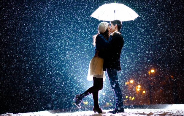 Couple Snow Rain Love