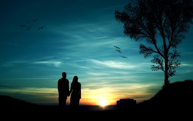 Couple Sunset Blue Sky
