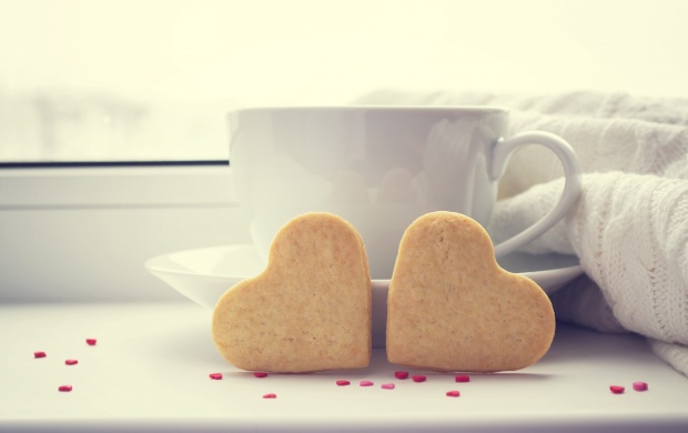 Cup Coffee Love Hearts Biscuit