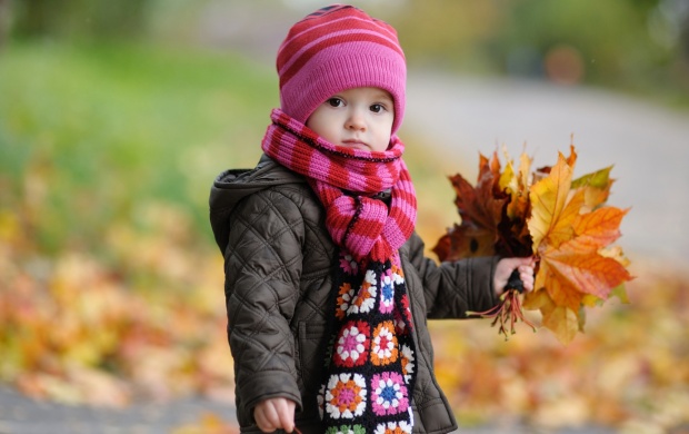 Cute Baby In Autumn