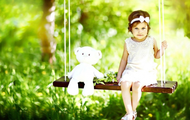 Cute Baby With White Teddy Bear
