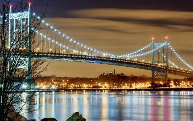 Evening Brooklyn Bridge Lights New York