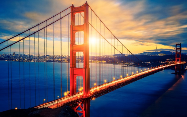 Famous Golden Gate Bridge At Sunrise