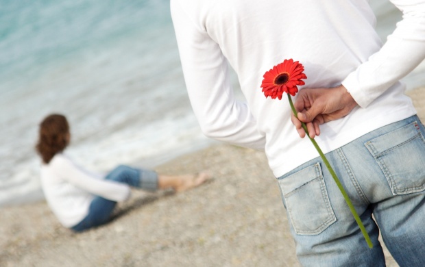 Flower For Her On The Beach