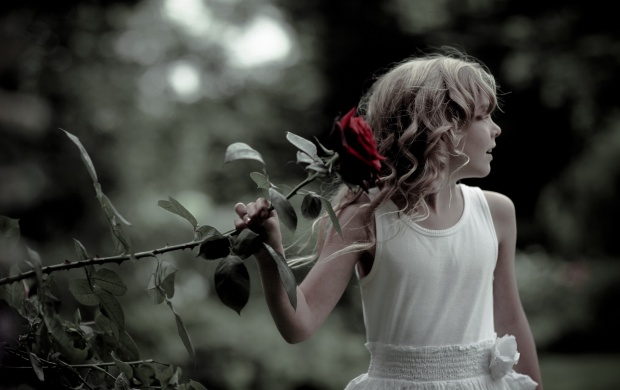 Girl And Red Rose