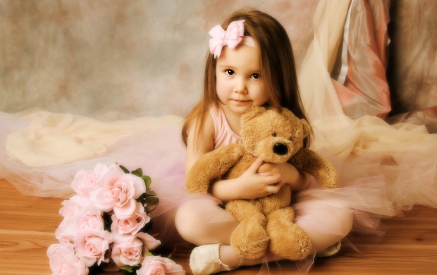Girl Playing Brown Bear Toy
