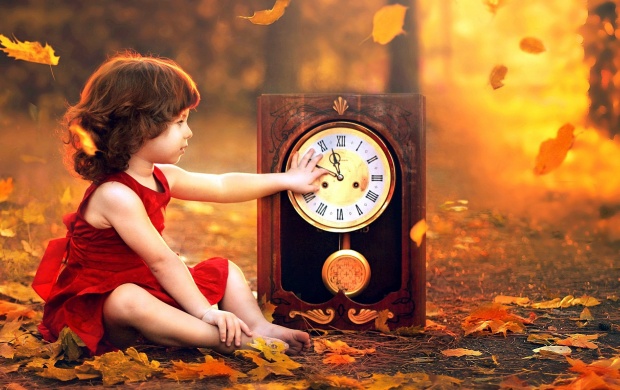 Girl Watch And Autumn Leaves