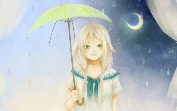 Girl With An Umbrella At Night