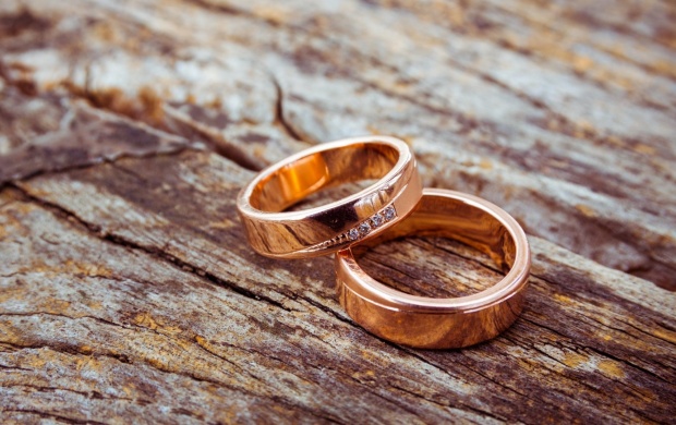 Gold Engagement Rings Wood Bacground