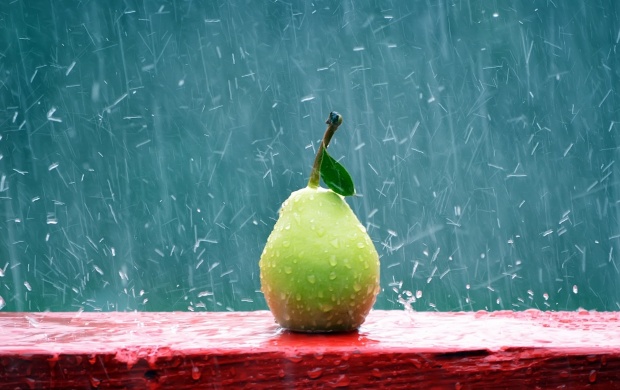 Green Pear In The Rain