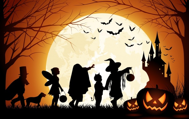 Halloween Pumpkin Castle Moon Bats Kids