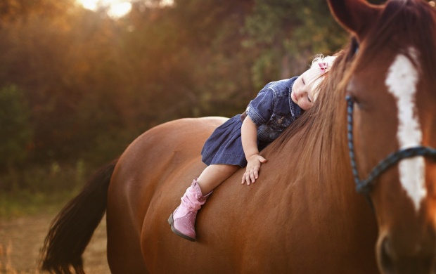 Horse Sweet Blonde Child