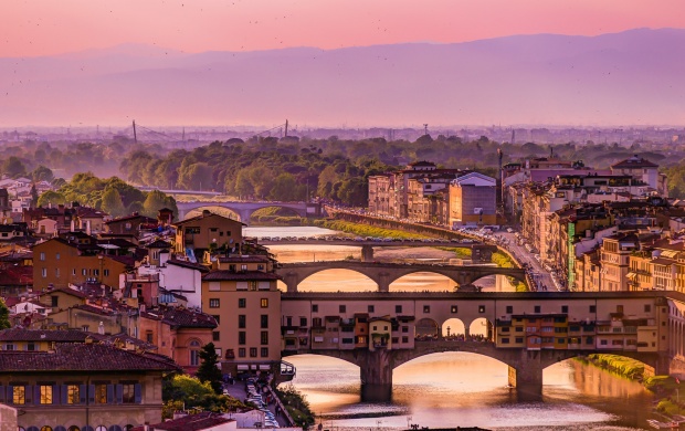 Italy Florence Arno River Bridge Houses