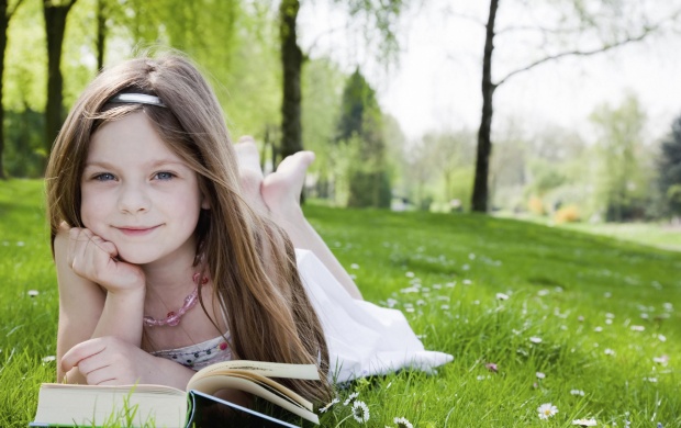 Little Girl Reading A Book