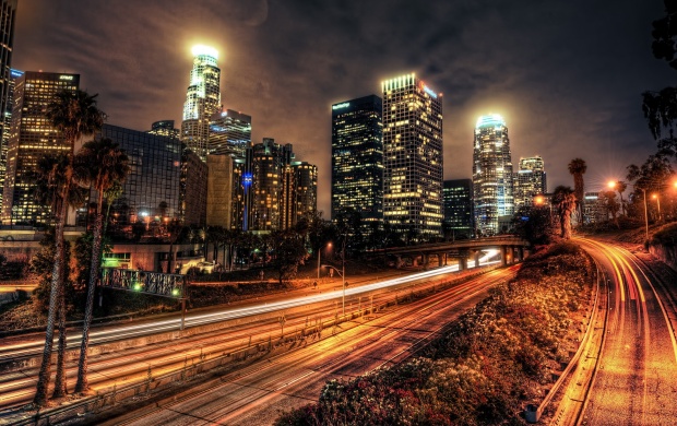 Los Angeles City Buildings Roads Night