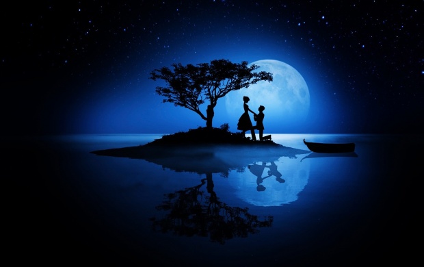 Love Couple Silhouettes Moon