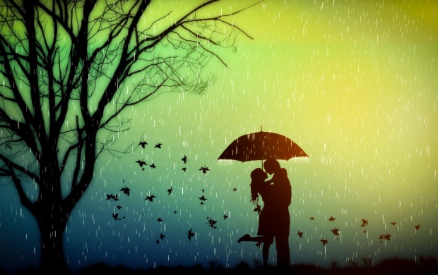 Lovers Romance Tree Rain