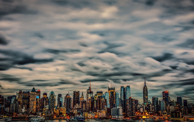 Manhattan City Skyline Buildings Clouds
