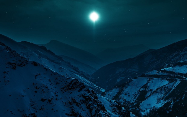 Mountains Valley Night Winter