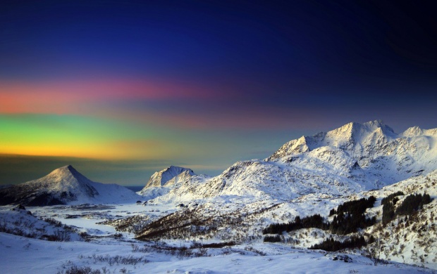 Mountains Winter Northern Lights