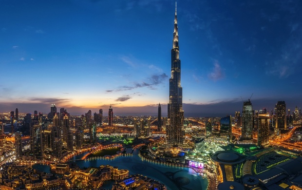 Night Dubai City Burj Khalifa Light