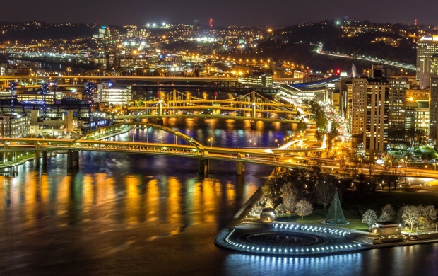 Night Pittsburghs Golden Bridges