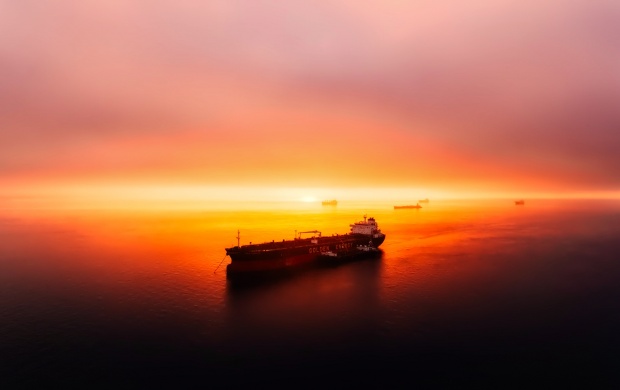 Oil Tanker at Sunset