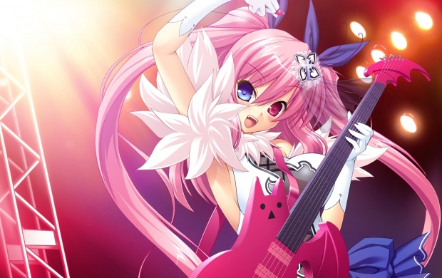 Pink Anime Girl With Guitar
