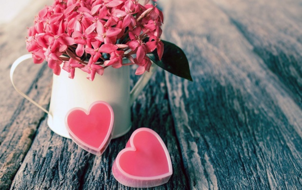 Pink Hearts Love Vase Flowers