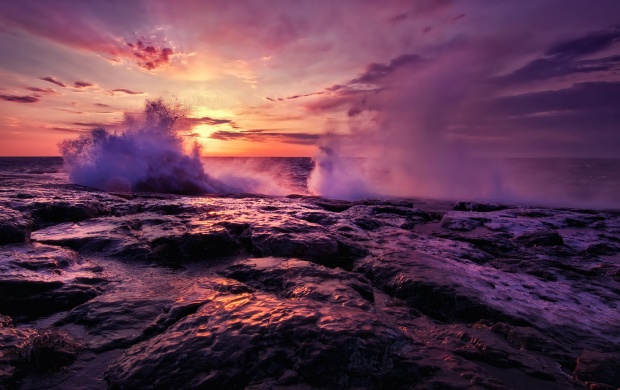 Purple Waves At Sunset