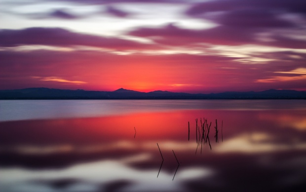 Red Sunset Above the Lake