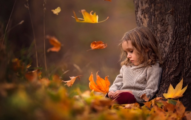 Sad Girl Autumn Leaves wallpapers