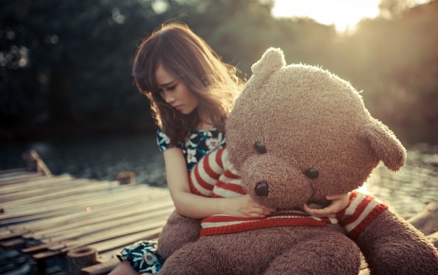 Sad Girl Hug Teddy Bear