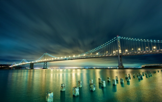 San Francisco Night Bridge Lights