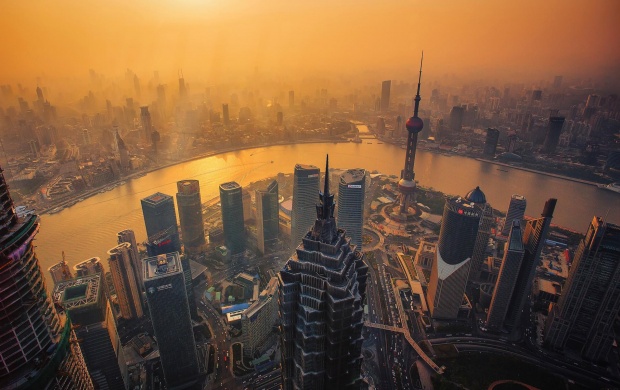 Shanghai Cityscape At Sunset