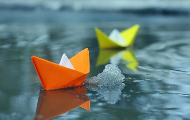 Small Paper Boats In Water