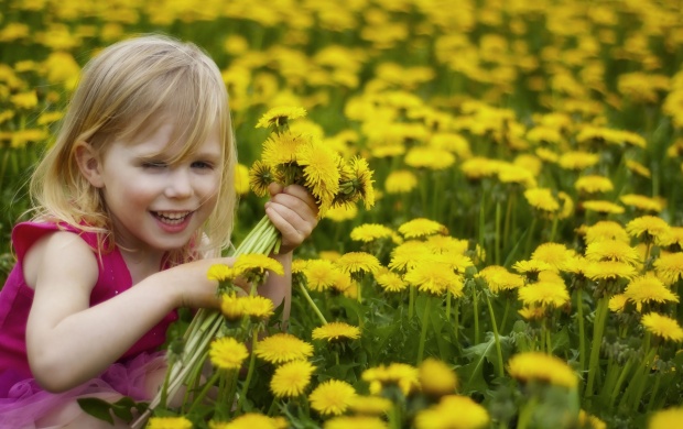 Smiley Girl In Flower Garden