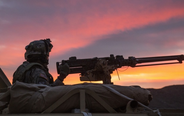 Soldier Machine Gun Sunset