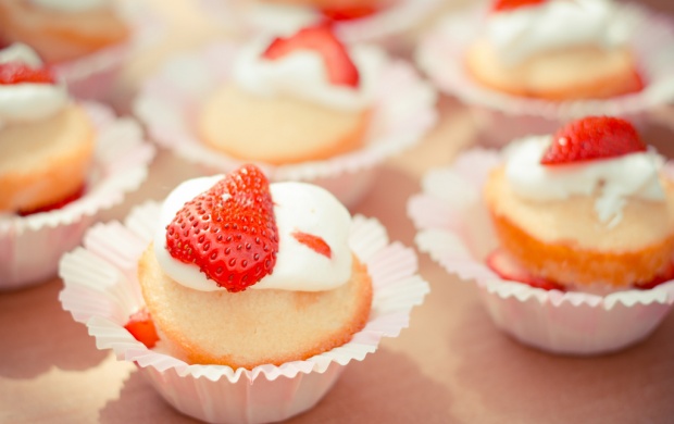 Sweet Cup Cake On Strawberry